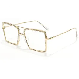 2021 Модные роскошные Digner Bling Rhintone Metal Eyeglass Trendy негабаритные бриллианты Sun Sun Sun Glass Sunglass296A