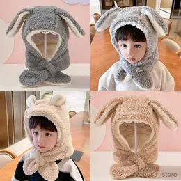 Scarves Wraps Children Cute Plush Thicken Integrated Hat and Scarf Baby Girls Soft Outdoor Windproof Ear Protection Hat Boys Kids Warm Scarf