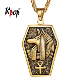 Colares pendentes KPOP Anubis Ankh Key of Life Charme Stainent Steel Hieróglifo egípcio deus O colar cruzado do submundo para homens 270k