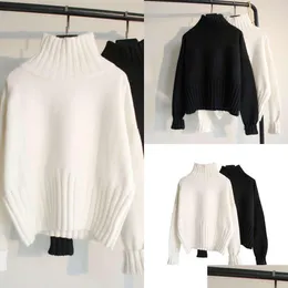 Diğerleri Giyim Üst 50 Tasarımcı Örme Sweaters Kadın Günlük İnce Katı Yurböceği Kat Plakaları Kadın Yumuşak Sıcak Jumper Üstler Uzun Slee DHPYC