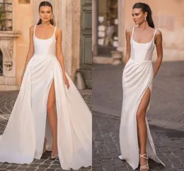 A Line Boho Wedding Dress 2024 Overkirts Sweetheart Slit Spaghetti Cinghies Abiti da sposa in raso Vestido de novi Robe de Mariage