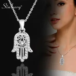 Sinleery Classic Hand of Fatima Hamsa 목걸이 펜던트 은색 체인 초커 팜 성명 여성을위한 XL681 SSF1215U