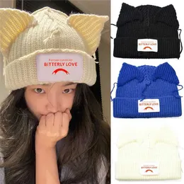 Gorro/caveira tampas fofas de desenho animado chapéu de malha de malha da moda knit por leitão outono inverno chapéu confortável j231223