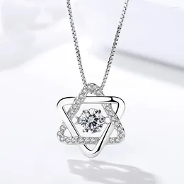 Łańcuchy 925 srebrny naszyjnik biżuteria cyrkon podwójny trójkąt wisidek dla kobiet w ślubie prosty łańcuch