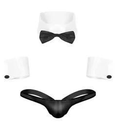 Bras Sets MSemis Sexy Men Servant Maid Waiter Lingerie Set Roleplay Costume See Through Fishnet Jockstrap Bikini Gstring Thong Un4147913