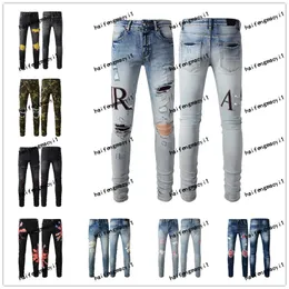 Nya ankomster Amirs Mens Luxury Designer Denim Purple AM2 Jeans Holes Am Trousers Amari Jean Coolguy Biker Amirly Amirirlies Pants Man Imiri Clothing Tiger Logo 24