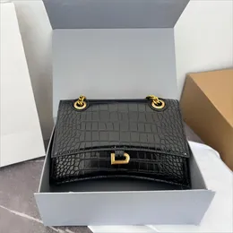 Omuz çantaları Yüksek kaliteli kum saati crossbody tasarımcısı kadın çanta omuz omuz timsah deri eğrilik tabanı yaşlı altın donanım zinciri çantası