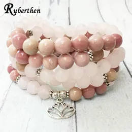 Bangle Ruberthen Matte Rose Quart Z 108 Bracelet Mala Bracelet Rhodonite Lotus Charm Collese Mudery Fashion Yoga Balance Bracelet для женщин