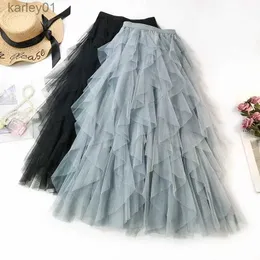 Skirts Tulle Long Maxi Skirt Women Fashion 2023 Korean Cute Pink High Waist Pleated Tutu Skirt Mesh Female Lady Mesh Skirt YQ231223