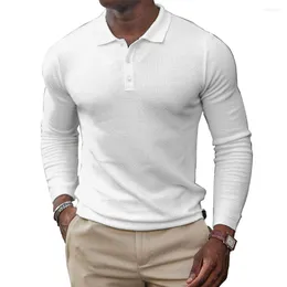 Herr t -skjortor Athletic Lapel Neck Long Sleeve Tops med knappar Slim Fit Muscle Tee Size M 2xl Olika färger tillgängliga