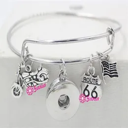 Hela nya ankomst utbytbara smycken USA Flag Motocycle Route 66 Charms Justerbara Snap Bangles Armband för Women Jewel2540