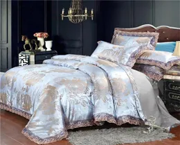 Conjunto de roupas de cama de prata têxteis domésticos Jacquard Lace Tampa de edredão Conjunto de tampa de 4pcs Cama de cama Europeia Capa de luxo de lençol dourado Local L6957196