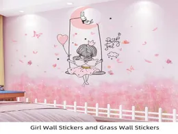 Shijuekongjian Cartoon Girl Wall Stickers Diy Chaotic Grass Plants Mural Decals for Kids Rooms Baby Bedroom House Decoration 2104685036