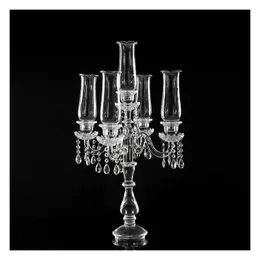 حاملي الشموع بالجملة طويلة K9 5Arms Crystal Glass Candelabra زخرفة الزفاف مركزية للمنزل تسليم GAR DH42O