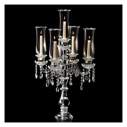 Candle Holders 5 Arms Wedding Crystal Candelabra z hurricane globe uchwyt centralny Hurtowe i detaliczne dostawa z kropli domowej GAR DH6SY