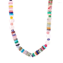 Hänghalsband naturliga sötvatten pärlhalsband för kvinnor färgglada sten agat pärlkedja bohemiska smycken tillbehör