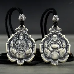 ペンダントネックレススターリングシルバー999 Guanyin Necklace仏教マイトレヤブッダンラッキーアミュレットジュエリーギフト女性の男性