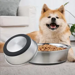 Connectors New Silicone Antislip Pet Bowl Stainless Steel Dog Basin Dog Rice Bowl Feeder Drinker Dog Accessories Cat Bowl