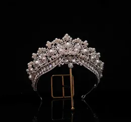 Bröllopshår smycken lyxig bröllopskrona och tiaras brudtillbehör kristall pärla barock diadema eleganta kvinnor kronor brud tiara huvudbonad q231223