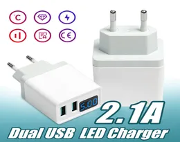 21A Smart Charger LED Display Dual USB CARREGOR DE TELEFONE LED DISPLAY SMART Plug Mobile Travel Wall Adapter Compatável para Android WI8340669