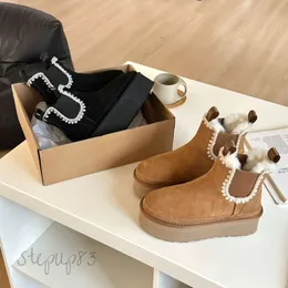 Stövlar Australien svart kastanj Neumel Platform Chelsea Ankel Boot Shearling Suede Kort stövlar Kvinnor Girls Snow Boot Sheepskin Wool pälsskor