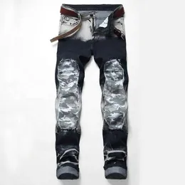 Men's Jeans New Fashion Ripped Jeans Men Color Matching Camouflage Patched Decoration Beggar Cowboys Trousers Male Elastic Demin Pants 28-42 J231222