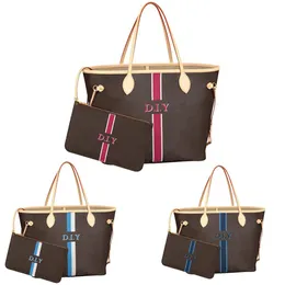 Totes Women Personalisering Streak Letter Custom Bag äkta läder Hobo Shopping Tote GM DIY Anpassad personlig anpassningsnamn A2
