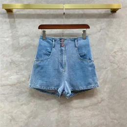 24SS Cotton Women Shorts Jeans مع خطاب Crystal Button Hight Milan Runway العلامة التجارية Cowboy Jersey Blooming Outwear Mini DeniM A-Line Hotty Hot Pants