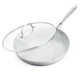 Zestawy naczyń kuchennych Tri-pry ze stali nierdzewnej Zdrowe ceramiczne nonstick 12-calowe patelnie patelni z pokrywką PFAS-FAS-Bree Multi Clad indukcja