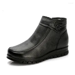 Boots Fashion Winter Women Genuine Leather Ankle Female Thick Wool Warm Snow Mother Waterproof Non-slip Booties