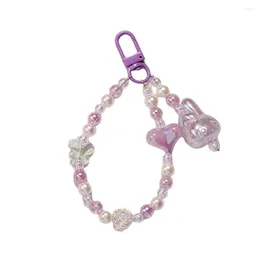 Anahtarlık Kore moda boncuk anahtarlık sevimli glitter aşk gül kelebek bebek anahtar zinciri çanta dekorasyon mücevher aksesuarları