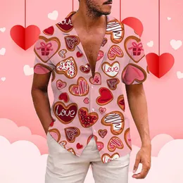 Erkekler Sıradan Gömlek Mutlu Sevgililer Günü Kısa Kollu Gömlek Tatlı Kurabiye 3d Baskı Plaj Giysileri Partisi Kimya