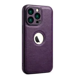 Business PU Leation Logo Hole Phone Case para iPhone 15 13 11 12Pro Max 14Pro Max 14Plus Lens Protection Soft traseiro 200pcs