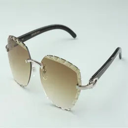Direct s en yeni moda üst düzey kesme lens güneş gözlüğü 3524019 Doğal siyah manda korna çubukları gözlük 58-18-140mm346w