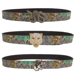 Tigre de couro estampado ocidental Dragons Dragons Snake Fivelele Men Jeans Calças causais Belt236e