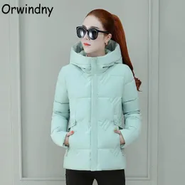 Leather Short Winter Jackets Women Auutmn Thicken Warm Parkas Hooded Solid Slim Fashion Wadded Coat Female Outwear Clothing Orwindny