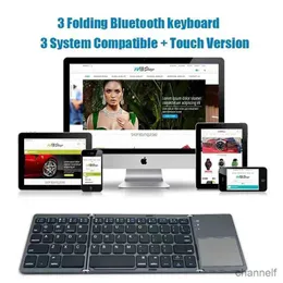 キーボード新しいミニ折りたたみテクラドBluetooth互換キーボードAndroid Windows Phone Tablet Wireless Keyboard with TouchPad用