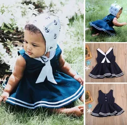 Kid Girl Navy Dress Sailor Collar Baby Kids Clothing Striped Brief Dresses Boutique Clothes Girls Beach Costumes Sundress Preppy S7006394