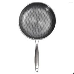 Pans Stainless Steel Frying Pan Kitchen Skillet Egg Non-Sticky Cooking Drop Delivery Home Garden Dining Bar Cookware Dheqf