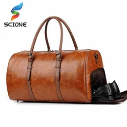 Borse Borsa da palestra Borsa sportiva in pelle Borse da donna Grandi uomini Allenamento Tas Scarpe Fitness Yoga Bagagli da viaggio Spalla Marrone Sac De Sport XA231Y