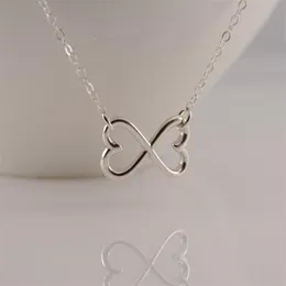 Outline Open Two Love Hearts Necklaces Geometric Wire Wrapped Horizontal 2 Double Heart Infinite Infinity Necklaces for Women270F