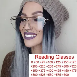 Óculos de sol Trending Presbyopic Reading Glasses Women Blue Light Filter Screen Computador de ponte única Metal Cat Eye314O