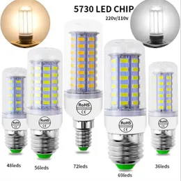 LED -lampan 10pc parti LED -ljus 220V LED -glödlampa 48 56 69LEDS Corn Light SMD 5730 LAMPADA INGEN FLIMER LIGHT FÖR HOME DECORATION 2860