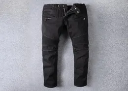 Modische Streetwear -Männer Jeans Schwarze Farbe Spleiß Designer Hip Hop Jeans Männer Klassische Denim -Frachthosen Motor Biker8908076