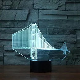 3D Golden Gate Bridge Night Light Toot Table مصابيح الوهم البصري 7 ألوان تغيير الأضواء الزخرفة المنزل عيد ميلاد GI194S