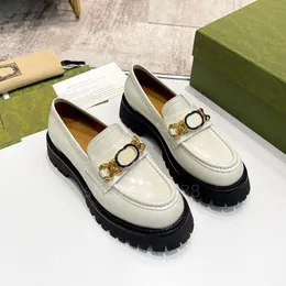 Classic rubber bottom letter flat heel luxury designer shoes metal button women leather loafers polished cowhide loafers