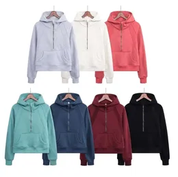 Zip tüplü yarım lululemen hoodie kadın yoga takım elbise tasarımcı ceket hizalama çıplak his yüksek bel lulus sweater lululemens spor salonu şort 689679