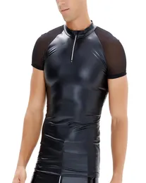 Man Deri Bodysuit PU korse gömlek antrenmanı üst kısımlar kısa kollu sauna takım elbise iç çamaşırı premium zayıflama shapewear9876381