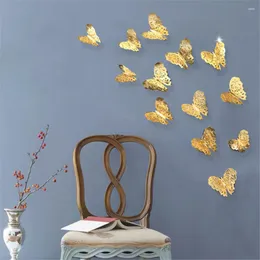 Adesivos de parede Balleenshiny Metal Texture 3D Hollow Butterfly Crianças Decoração de Decoração