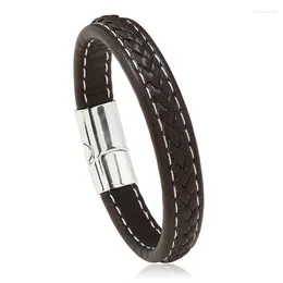 Strand Charmsmic Punk Style Mens Handmade Braided Leather Bracelets Bangles Bangles Black Brown Color Titanium Hand Jóias Presentes